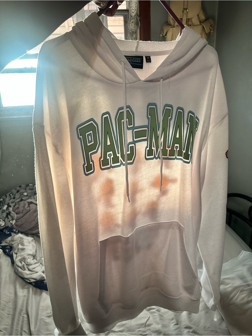 Pac-Man Graphic Hoodie Sweatshirt - White/Green
